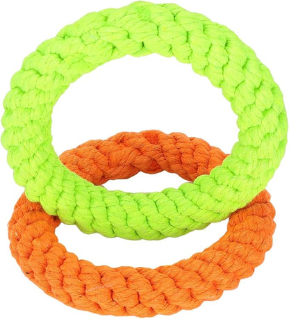 2pcs Rings Dog Toy, Cotton Rope Dog Chew Toys Puppy Rope Training Toys, Pets Interactive Tug Toys for Samll Medium Dogs Teething Cleaning Training and Playing