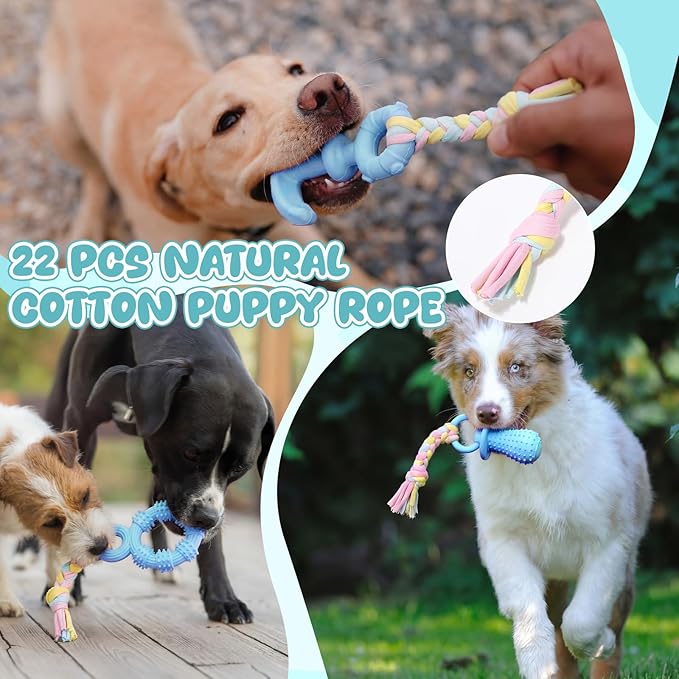Shappy 40 Pcs Dog Chew Toys for Puppy Dog Toy Bulk Small Dogs Chew Toy for Teething, Relieves Teething Anxiety, Soft & Durable Interactive Toys for Outdoor Play Accessories, Not for Heavy Chewer(Blue)