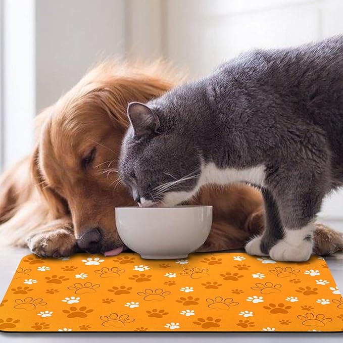 Dog Food Mat, Absorbent Water Bowl Mats Cat Pet Feeding Placemats Orange 16 * 24 inch