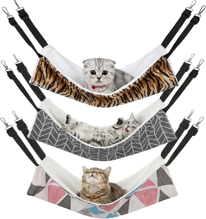 BBTO 3 Pcs Reversible Pet Hammock Soft Plush Cat Hanging Hammock Guinea Pig Bed Rat Cage Accessories for Puppy Dog Piggy Kitten Ferret Rabbit Other Small Animals (Triangle)