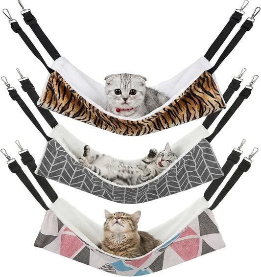BBTO 3 Pcs Reversible Pet Hammock Soft Plush Cat Hanging Hammock Guinea Pig Bed Rat Cage Accessories for Puppy Dog Piggy Kitten Ferret Rabbit Other Small Animals (Triangle)