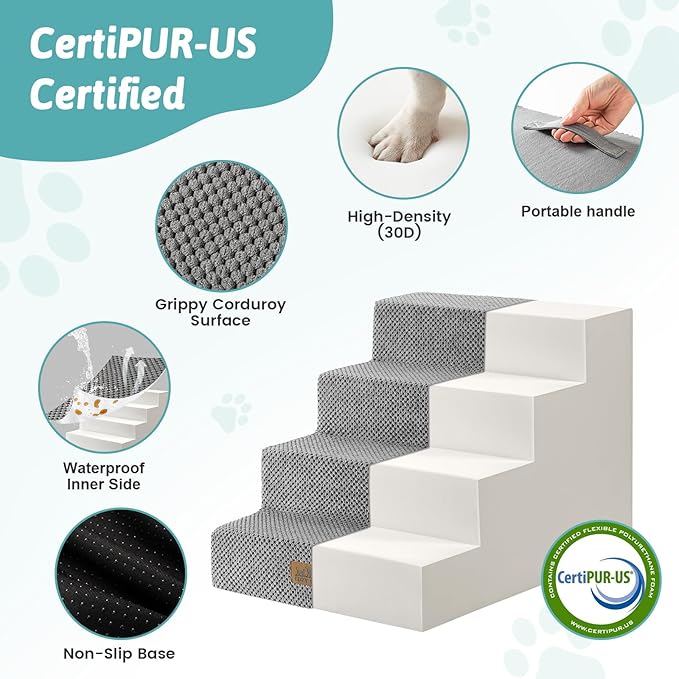 Dog Stairs for Small Dogs 15.7" H, 4-Step Gentle Incline Pet Step for Couch Sofa, Non-Slip Dog Ramp for Puppy Doggie Senior Cats, 15.7x23.6x15.7 Inch, Grey