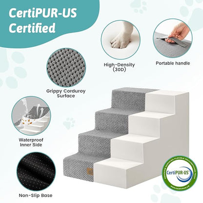 Dog Stairs for Small Dogs 15.7" H, 4-Step Gentle Incline Pet Step for Couch Sofa, Non-Slip Dog Ramp for Puppy Doggie Senior Cats, 15.7x23.6x15.7 Inch, Grey