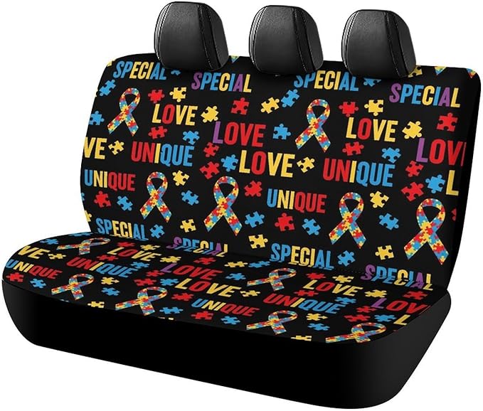 Car Interior Decor Seat Cover, Fashion Universal Stretch Back Seat Protector, Car Accessories Rear Bench Seat Covers for Trucks SUV Compatible with Autism Awareness Ribbon