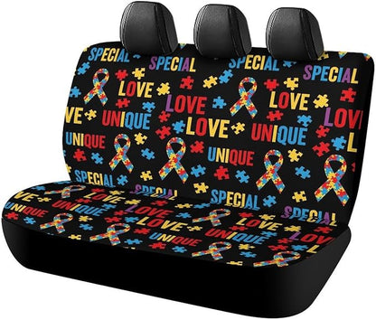 Car Interior Decor Seat Cover, Fashion Universal Stretch Back Seat Protector, Car Accessories Rear Bench Seat Covers for Trucks SUV Compatible with Autism Awareness Ribbon