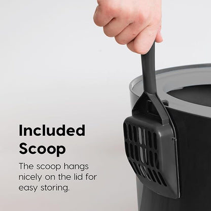 IRIS USA Large Top Entry Cat Litter Box Made in USA, Covered Enclosed Design with Lid, Litter Catching Grooved Top, Scatter Shield, Dog Proof, Scoop Included, Odor Control, Black/Gray
