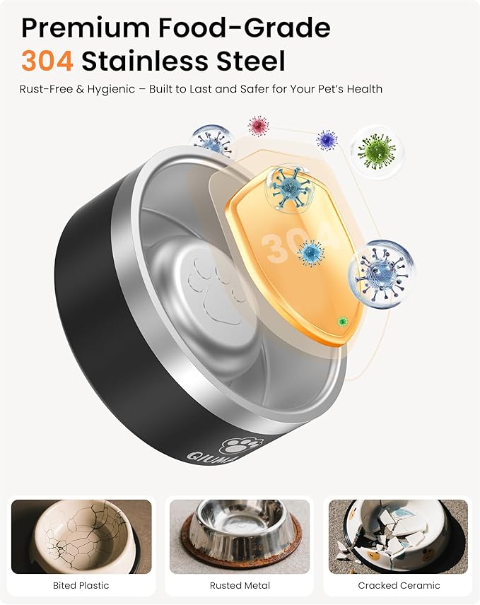 Slow Feeder Dog Bowls Stainless Steel, Food-Grade 304 Dog Slow Feeder Bowl 3.5 Cups Capacity, Heavy Duty Double-Layer with Non-Slip Base, Pet Puzzle Bowl for Medium & Large Dogs (Black)