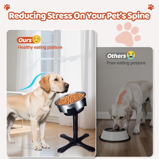 Elevated Adjustable Dog Bowl Feeding Stand, 3 Heights and Tiled Ajudst, Compatible with Moost Feeding Bowls, Great for Medium Large Dogs(2 Pack-C)