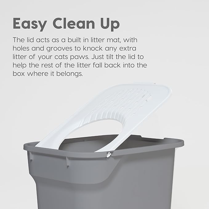 IRIS USA Large Cat Litter Box Top Entry with Lid, Enclosed Litter Box with Litter Catching Lid & Scoop, Covered Cat Litter Box Enclosure for Privacy, High Sided, Gray/White