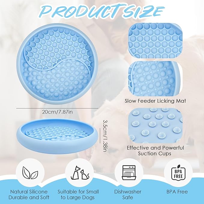 Dog Lick Bowl - Non-Slip Slow Feeder & Licking Mat, Interactive Pet Enrichment Toy for Anxiety Relief and Boredom, BPA Free Silicone Treat Dispenser (Light Blue)