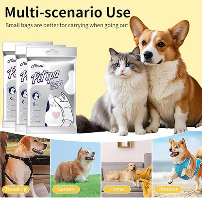 MIOSSZI Pet Gloves Wipes for Dogs & Cats Wipes Cleaning Deodorizing Hypoallergenic No-Rinse Pet Grooming Wipes Unscented Extra Thick Bathing Wipes for Pet Dry Cleaning Daily Care and Travel 8 pcs