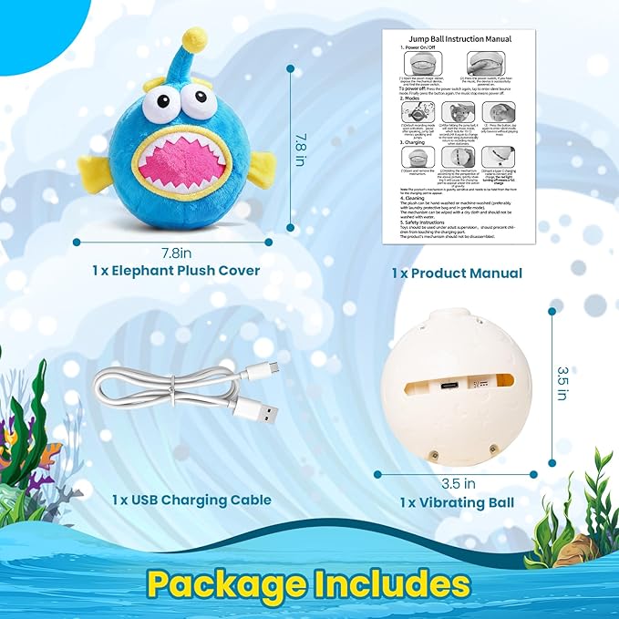 Interactive Dog Toys, Self Moving Dog Toy to Keep Them Busy, Electronic Vibrating Dogs Toy/Squeaky Bouncing Ball for Small Medium Large Dogs with Jumping Music Mode (Lanternfish)