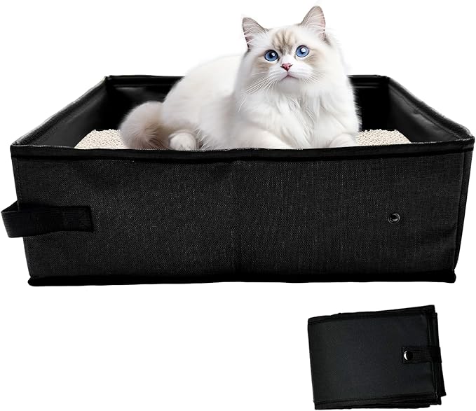 Foldable Travel Litter Box for Cats, Portable Cat Litter Box Waterproof, 15.75 * 11.82 * 3.94 Inches, Traveling & Camping Cat Supplies
