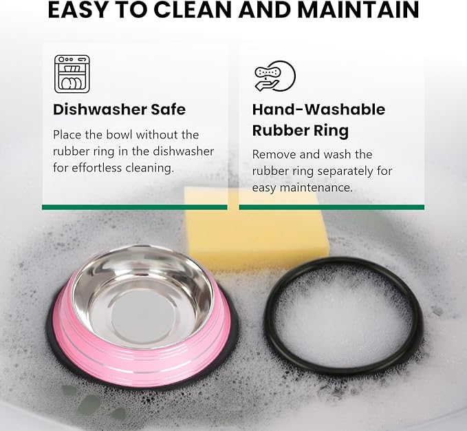 Iconic Pet Color Splash Stripe Non-Skid Stainless Steel Dog & Cat Bowl - Pink, 24 Oz, 3 Cup, Durable, Easy to Clean, Anti-Slip Feeding Dish for Food & Water, Stylish Design for Dogs and Cats