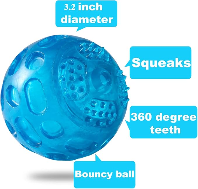 3'' Squeaky Dog Toy Balls for Lagre Medium Breed, Indestructible Dog Balls for Playing, Fetching & Retrieving, Durable Aggressive Chewers, 2 PCS Blue+Purple
