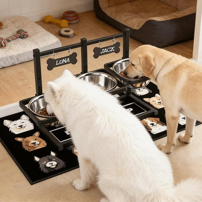 Elevated Dog Bowls for Large Dogs, 6 Height Adjustable Raised Stand with Mat, Two Signature Cards and Three 1700ML Bowls, for Large Breed and Multi-Pet Households