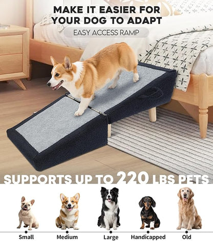 Dog Stairs for Small Dogs and Cats – 2-in-1 Dog Ramp for Couch and Low Bed, 16.5'' Foldable Wooden Pet Ramp, Sturdy Multi-Use Split Ottoman Design, Dark Blue