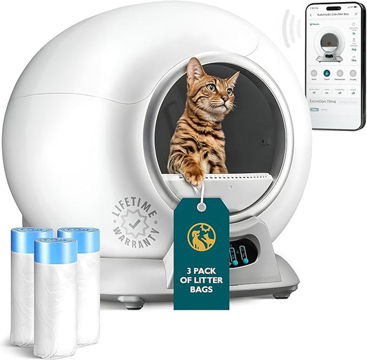 Petcove – Automatic Self Cleaning Litter Box – PurrTek Smart Automatic Litter Box for Multi-Cat Homes with Smart App Control (5GHz Wi-Fi), Triple Odor Control Quiet Operation & Advanced Safety Sensors