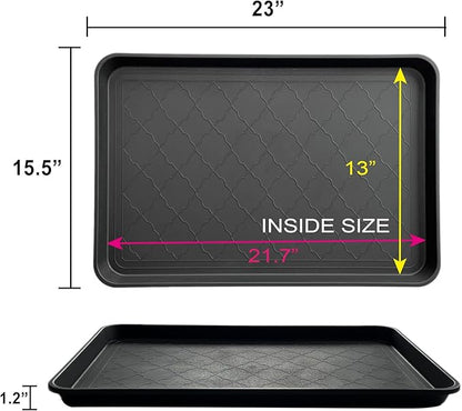 PetLike Boot Tray for Entryway Indoor, Pet Food Mat, 23 x 15.5 inch 2 Packs, Waterproof Heavy Duty Shoe Tray for Indoor and Outdoor, Multi-Purpose Trays for Boots, Shoes, Pets, Garden