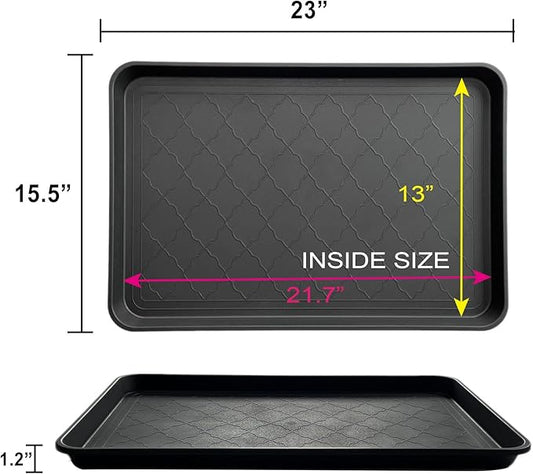 PetLike Boot Tray for Entryway Indoor, Pet Food Mat, 23 x 15.5 inch 2 Packs, Waterproof Heavy Duty Shoe Tray for Indoor and Outdoor, Multi-Purpose Trays for Boots, Shoes, Pets, Garden