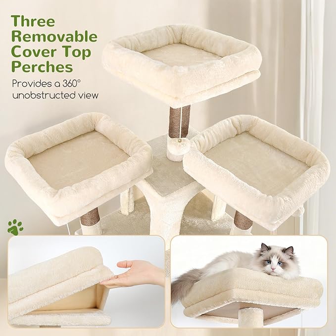Globlazer Cat Trees and Towers for Multiple Adult Cats, 82-inch XXL Tall Cat Tree Tower for Indoor Cats with Scratching Post, 3 Perches, 2 Condos, 2 Hanging Baskets, F82, Beige