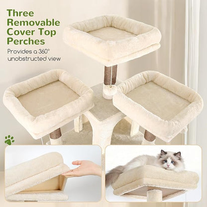 Globlazer Cat Trees and Towers for Multiple Adult Cats, 82-inch XXL Tall Cat Tree Tower for Indoor Cats with Scratching Post, 3 Perches, 2 Condos, 2 Hanging Baskets, F82, Beige