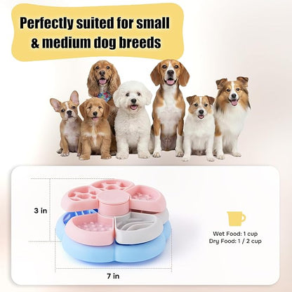 Slow Feeder Dog Bowl 3 Levels - Non-Slip Puzzle Enrichment Toy for Small Medium Breeds, Reduces Boredom and Anxiety, Colorful, BPA-Free
