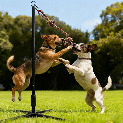 Tether Tug Outdoor Dog Toy, Interactive Exercise Game for Yard & Park with 3 Rope Toys for Tug of War, Pull Chase and Solo Play for Large Medium Small Dogs