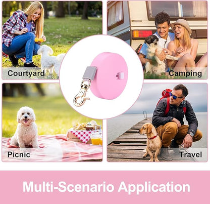 Retractable Dog Leash for Small Dogs Cats up to 11lbs with 6.5ft Anti-Pull Strong Nylon Tape, Hands Free, Mini and Portable Walking Leash with Wrist Strap, One-Hand Brake, Pink Round
