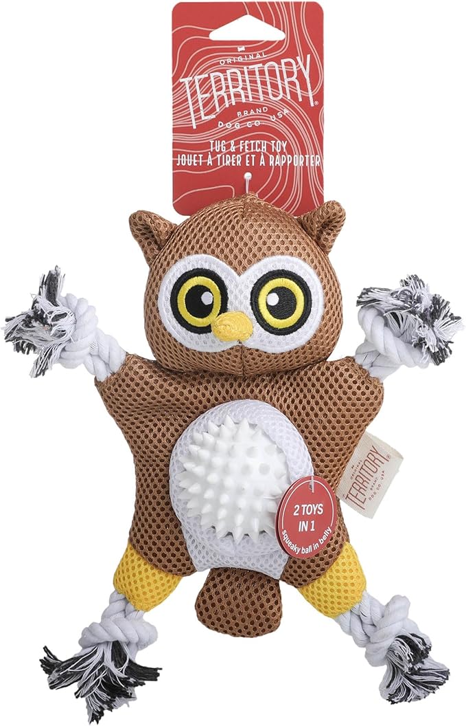 Territory 2 in 1 No Stuffing Removable Fetch Ball Tug Dog Toy for Small Medium Large Dogs, Owl