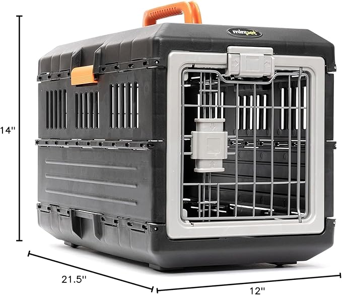 Pet Carrier & Crate, 21.5"L x 12"W x 14"H - Collapsible for Small Cats and Dogs, Portable Hard Plastic Wall Kennel for Indoor/Outdoor Use