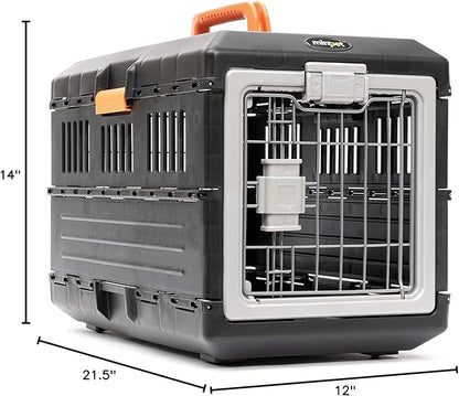 Pet Carrier & Crate, 21.5"L x 12"W x 14"H - Collapsible for Small Cats and Dogs, Portable Hard Plastic Wall Kennel for Indoor/Outdoor Use
