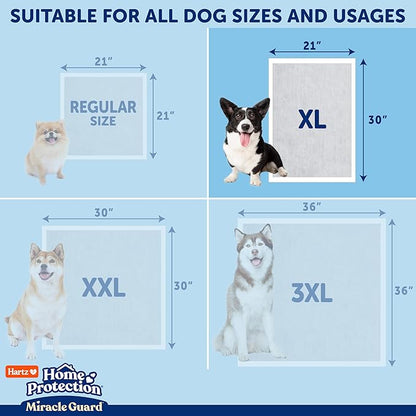 Hartz Miracle Guard Dog and Puppy Dog Pads Max Absorbency 24 Hour Use Odor Eliminating No Leaks, X-Large Size 30 Count