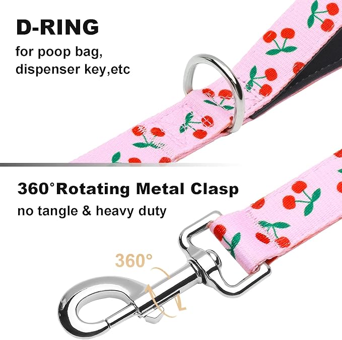 4ft Dog Leash with Two Padded Handles, Heavy Duty Strong Nylon Pet Leash with Soft Neoprene Handle for Small Medium Large Dogs, Cherry