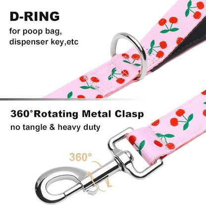 4ft Dog Leash with Two Padded Handles, Heavy Duty Strong Nylon Pet Leash with Soft Neoprene Handle for Small Medium Large Dogs, Cherry