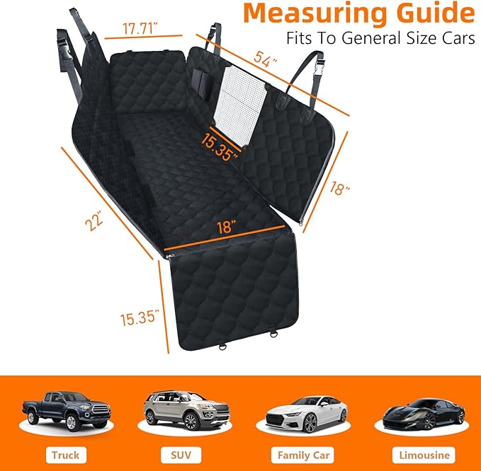 PETICON Dog Car Seat Covers, 100% Waterproof Dog Back Seat Cover with Mesh Window and Full Protection Front Seat Car Cover with Side Flaps for Cars, Trucks, SUVs, Jeep, Bundle