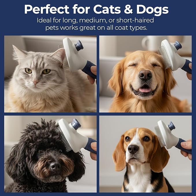 BPG Pet Grooming Tools for Dogs & Cats- Self-Cleaning Slicker Brush, Removes Loose Hair- Skin Safe Easy to Use Deshedding & Detangling Grooming Tool for All Coat Types