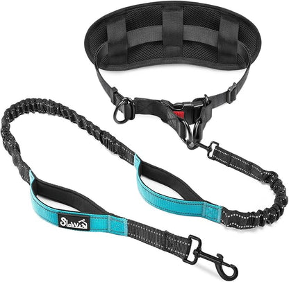 SlowTon Hands Free Dog Leash - with Removable Zipper Pouch, Shock Absorbing Bungee, Dual Handle & Reflective Stitches, Wide Padded Adjustable Waist Leash for Dogs Walking Running (M, for 1 Dog)