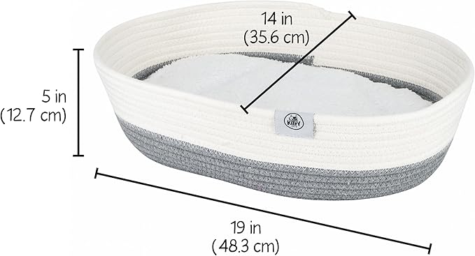 Kitty City Woven Cat Bed with Removable Washable Cushion, Cozy Braided Rope Indoor Cat Bed with Natural Catnip, Warm Round Cat Bed for Small to Medium Cats, 14” x 19" - White/Grey