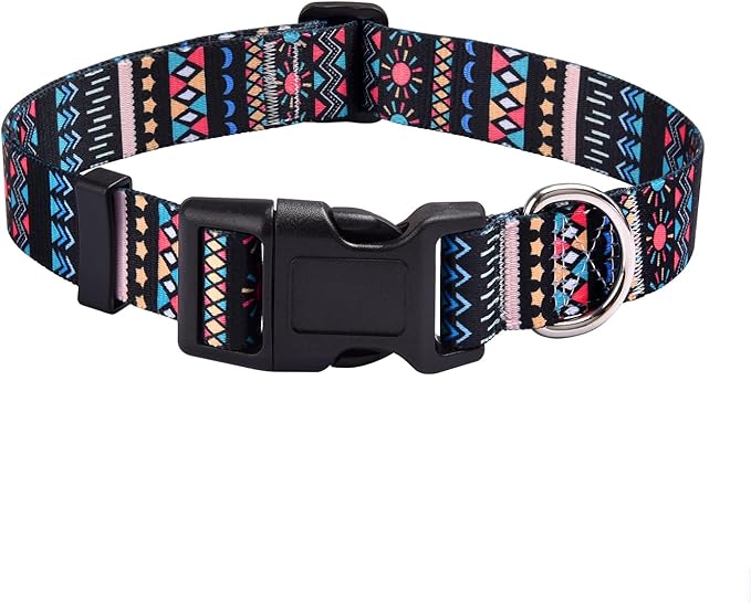 Dog Collar with Bohemia Floral Tribal Geometric Patterns - Soft Ethnic Style Collar Adjustable for Small Medium Large Dogs(Black Bohemia,M)