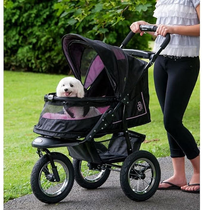 Pet Gear No-Zip NV Pet Stroller for Cats/Dogs, Zipperless Entry, Easy One-Hand Fold, Gel-Filled Tires, Plush Pad + Weather Cover Included, New Rose
