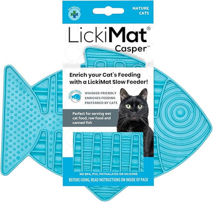 LickiMat Casper, Fish-Shaped Cat Slow Feeders Lick Mat, Boredom Anxiety Reducer; Perfect for Food, Treats, Yogurt, or Peanut Butter. Fun Alternative to a Slow Feed Cat Bowl or Dish, Turquoise
