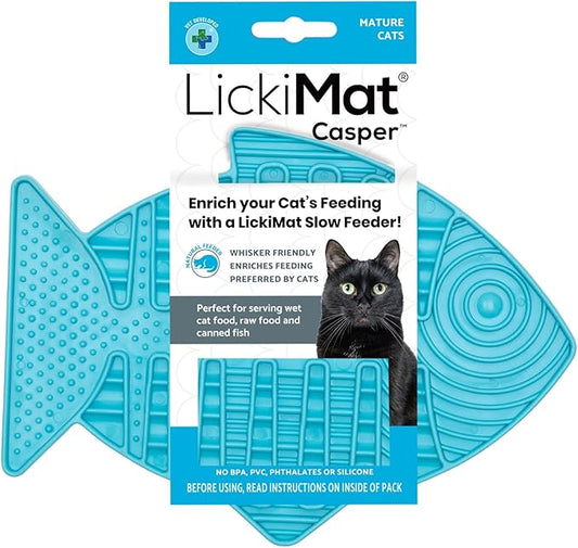 LickiMat Casper, Fish-Shaped Cat Slow Feeders Lick Mat, Boredom Anxiety Reducer; Perfect for Food, Treats, Yogurt, or Peanut Butter. Fun Alternative to a Slow Feed Cat Bowl or Dish, Turquoise