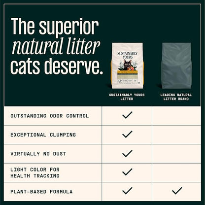 Sustainably Yours Natural Cat Litter, Large-Grain Formula, Low Tracking, Exceptional Clumping & Odor Control, Virtually No Dust, Corn & Cassava Plant-Based, Unscented, 10 lbs
