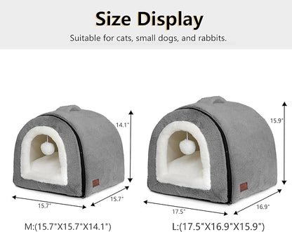 Cat Bed for Indoor Cats，Foldable cat cave，Anti-Slip & Water-Resistant Bottom，cat Houses for Indoor Cats or Small Dogs, Kitten Tent, Rabbit Bed，2 in 1 pet Bed (Dark Grey)