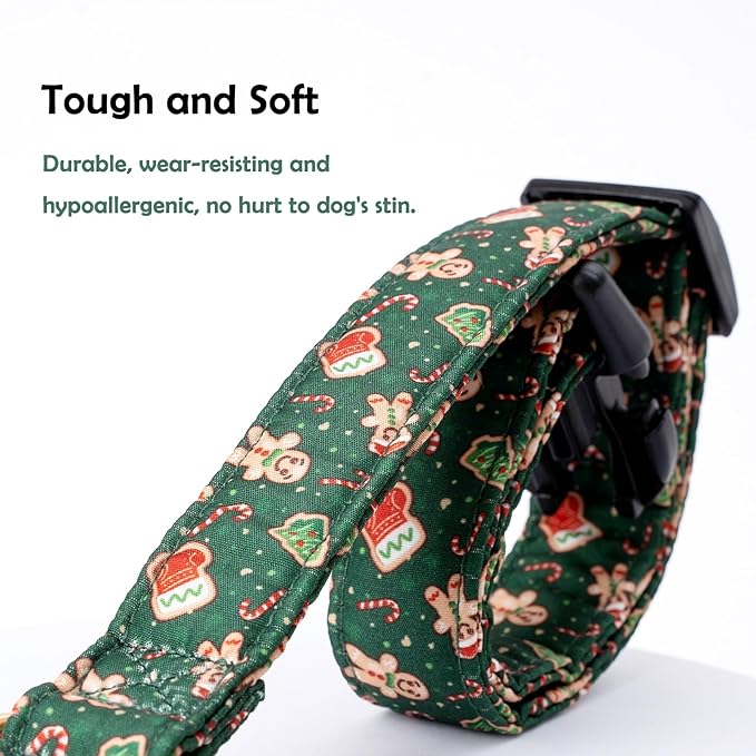 Faygarsle Green Dog Collar Christmas Design Gingerbread Man Pattern for Small Medium Large Dogs Collar Cute Stylish Girl Boy Christmas Dog Collar XS