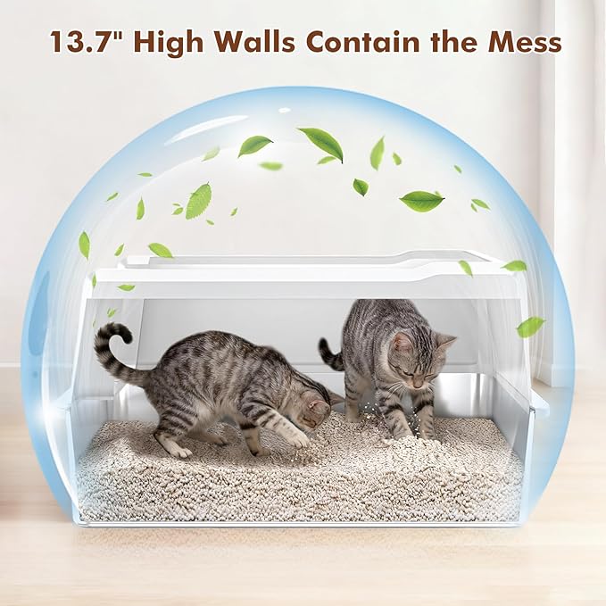 Extra Large Cat Litter Box for Multiple Cats, 28" L x 20" W Stainless Steel Metal Litter Box with High Side, Stop Scatter, Non-Stick, Easy to Clean, Anti-Leak Design, Odor-Resistant (White)