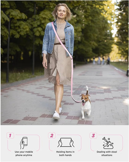 Hands Free Dog Leash, 8.2ft Multifunctional Crossbody Rope with Explosion-Proof Handle and Adjustable Training Hands Free Leash for Medium/Large Dogs Walking,Light Pink