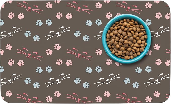 Patterned Cat & Dog Bowl Mat for Food and Water, 12"×20" Quick Dry Absorbent Pet Feeding Mat, Eco-Friendly Dog Placemat