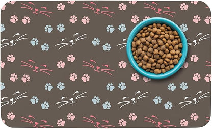 Patterned Cat & Dog Bowl Mat for Food and Water, 12"×20" Quick Dry Absorbent Pet Feeding Mat, Eco-Friendly Dog Placemat
